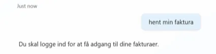 Agent test chat where the user asks for their invoice and is asked to log in